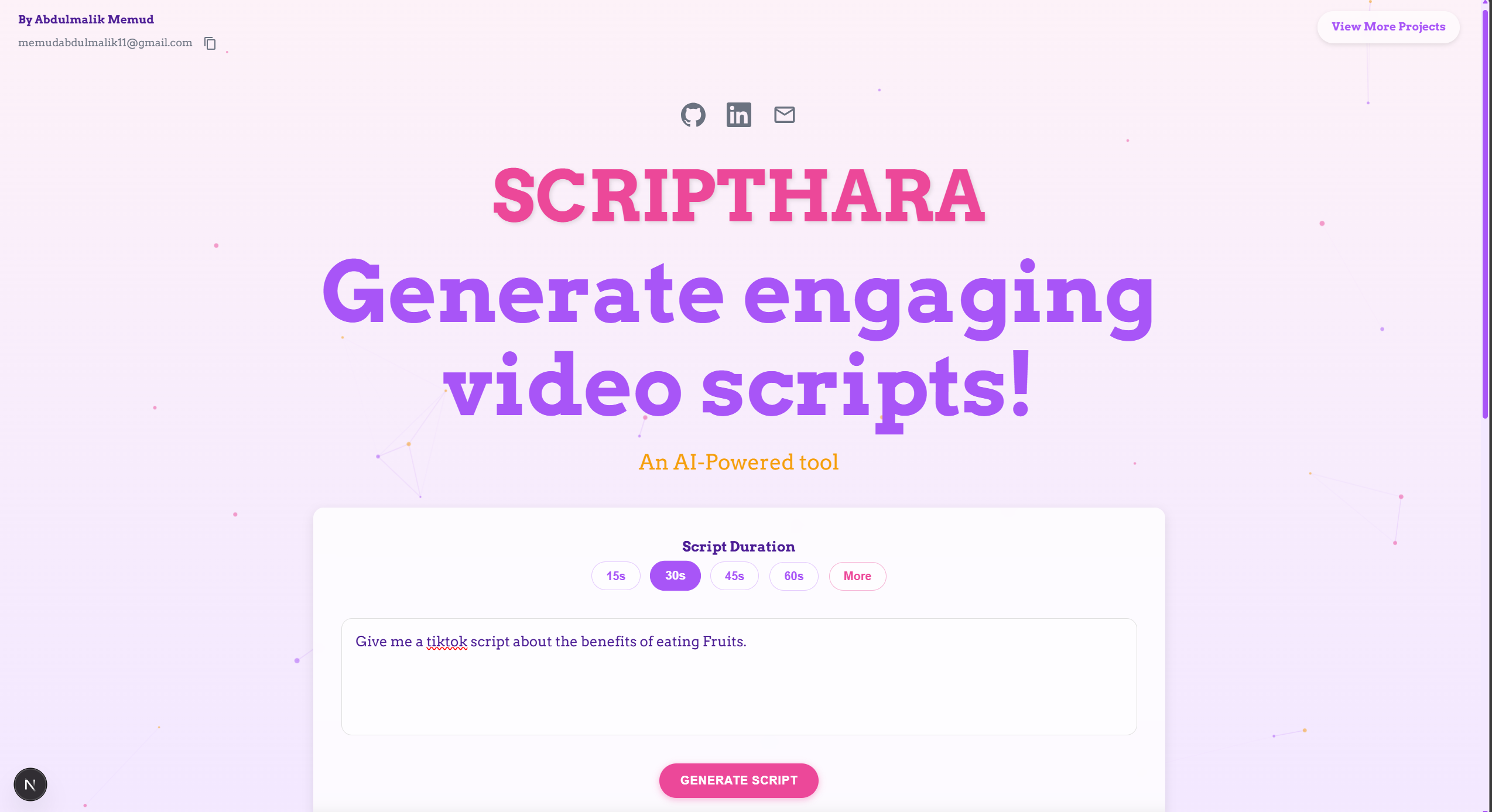 Detailed screenshot 1 of the Scripthara project