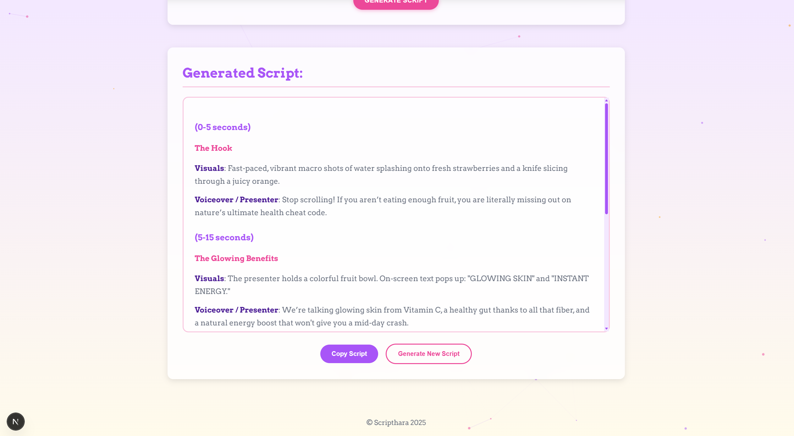 Detailed screenshot 3 of the Scripthara project